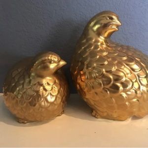 Genuine Kutani GOLD PLATED QUAIL pair FIGURINES Vintage Japan